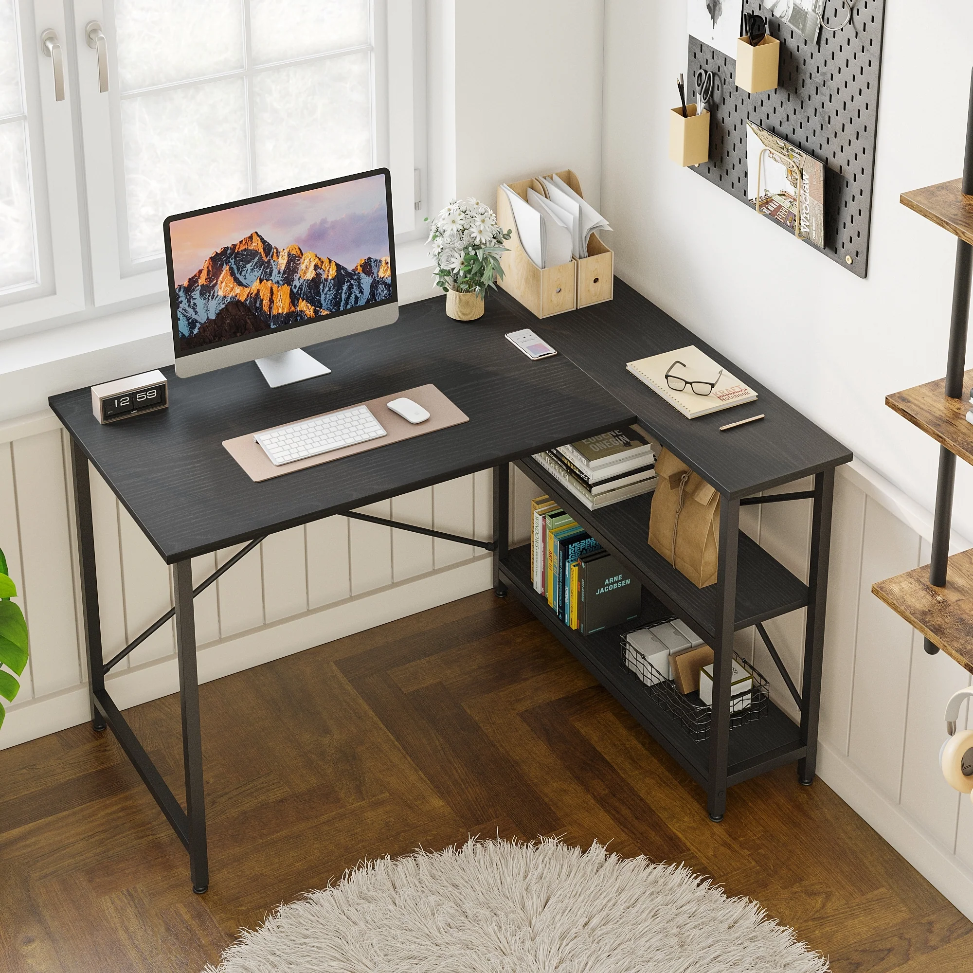 Small L Shaped Computer Desk with Storage Shelves, Compact Corner Workstation for Home Office and Study - Image 17