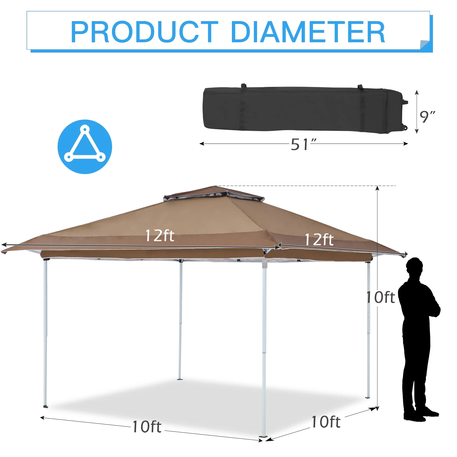 AVAWING 12x12 ft Outdoor Pop-up Canopy Party Tent Easy Setup Patio Wedding Tent, Khaki - Image 52