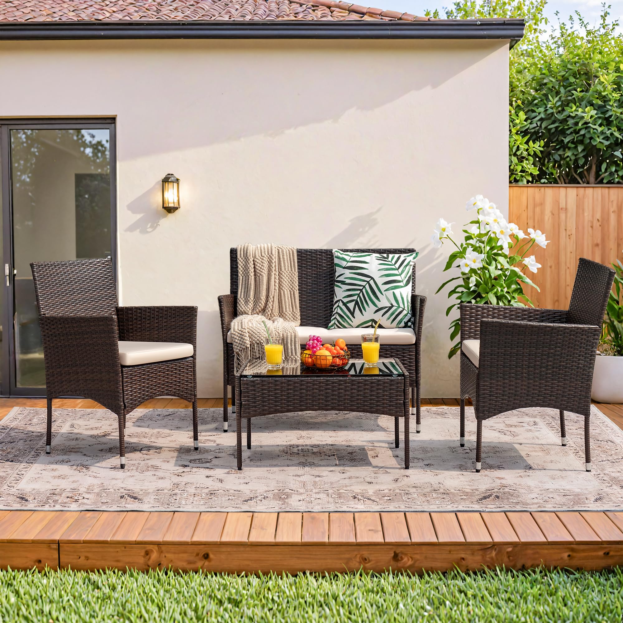 4-Piece Outdoor Patio Furniture Set, Rattan Wicker Chairs and Outdoor Seating Set - Image 10