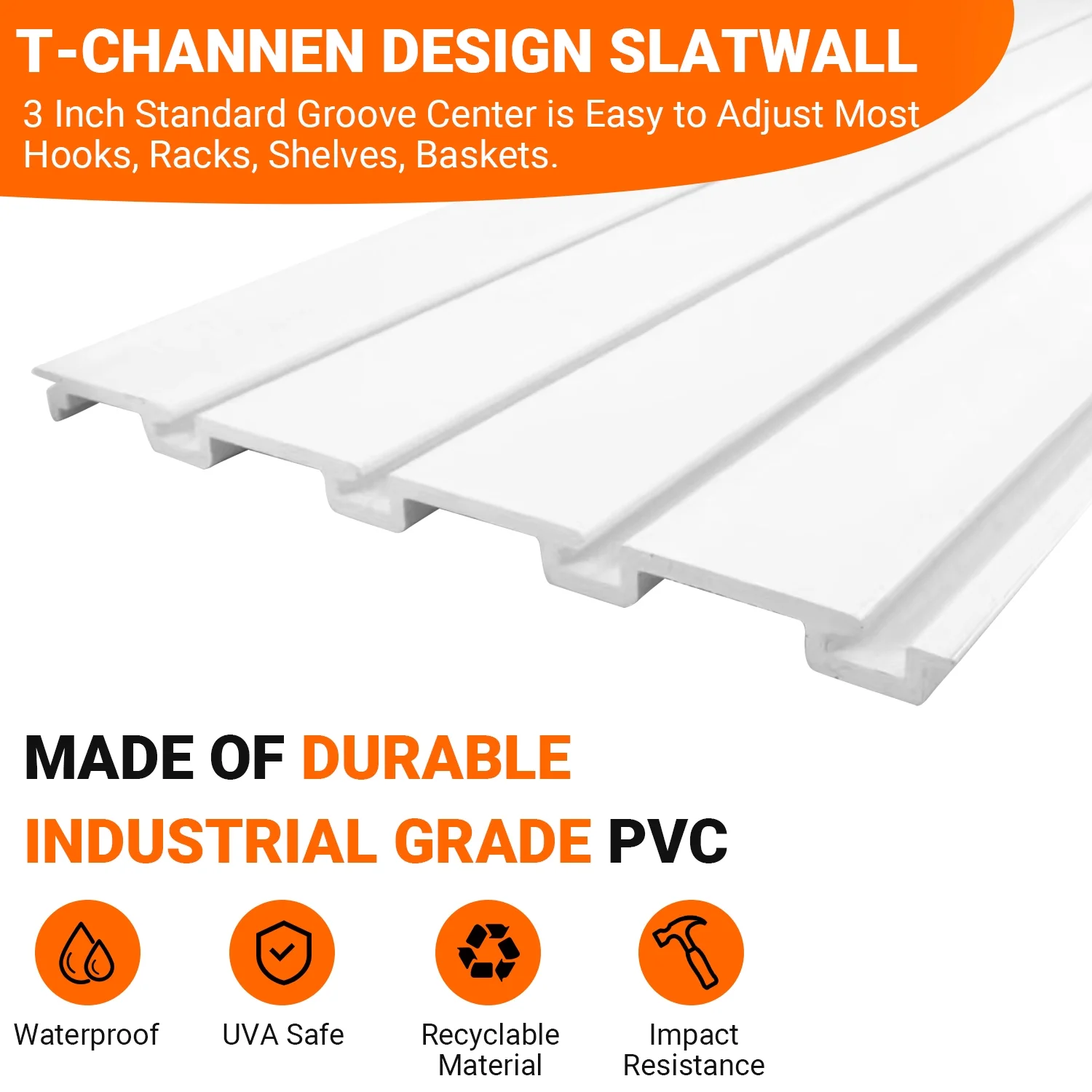 Slat Wall Paneling Garage Storage PVC Wall Panels, Slatswall Board Garage Home Organizer Wall Mounted 8ft x 4ft (32 sqft), Heavy Duty Pegboard for Tool Organization Slatwall System for Workshop White - Image 2