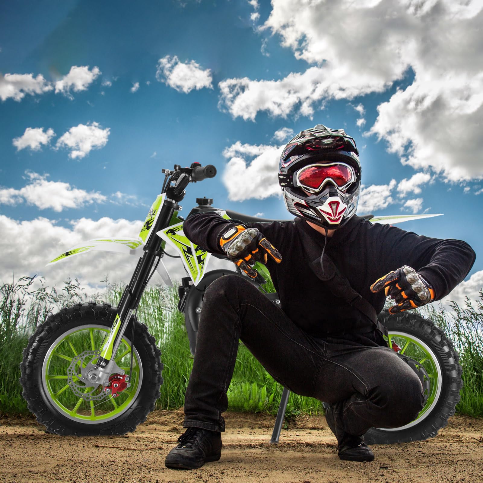 2026 Upgraded 50cc 2-Stroke Kids Dirt Bike Motocross, Pocket Gas Motorbike, Off Road Gas Power Mini Pocket Motorcycle with Front/Rear Disc Brakes, Scooter Bike Pocket, Dirtbike for Kids Green - Image 4