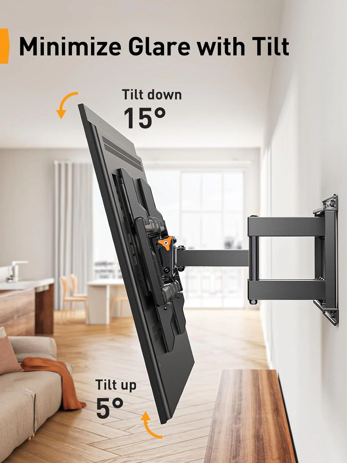 Full Motion TV Wall Mount for 42-85 Inch TVs, Adjustable Swivel Tilt Bracket for Flat Screen Televisions - Image 5