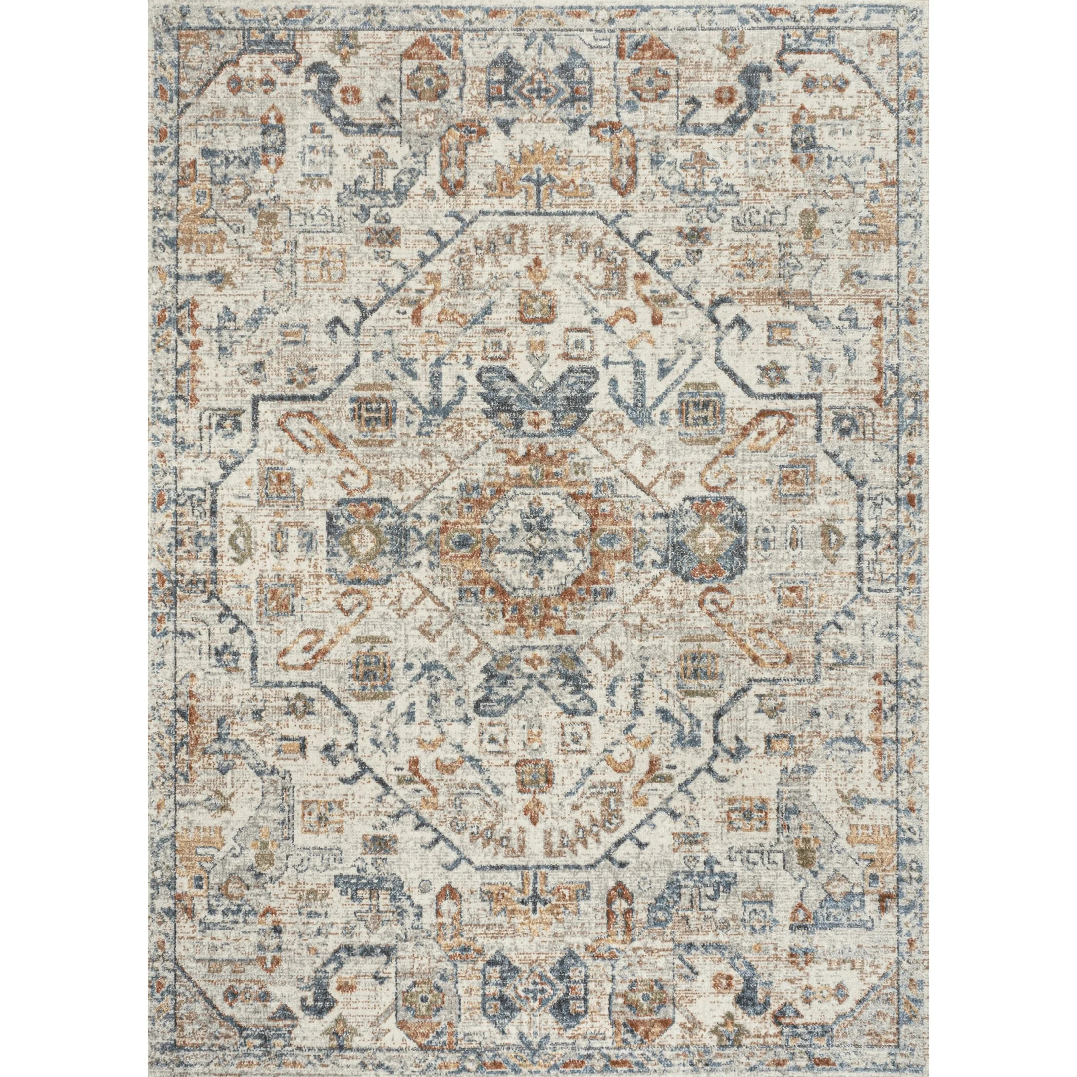 Bohemian Medallion Low-Pile Machine-Washable Area Rug, Cream and Terra - Image 2