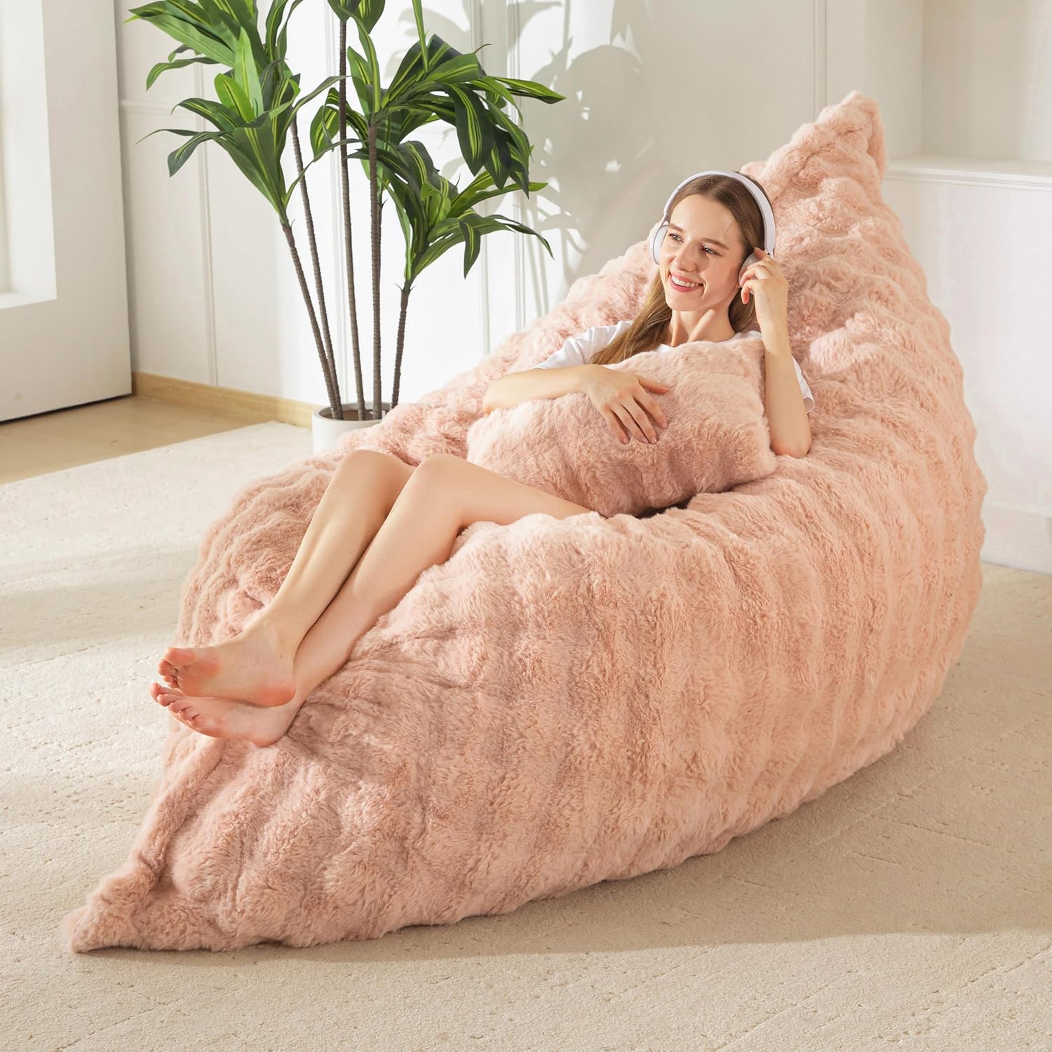Giant Bean Bag Chair with Pillow, 3 in 1 Convertible Bean Bag Chair - Image 4
